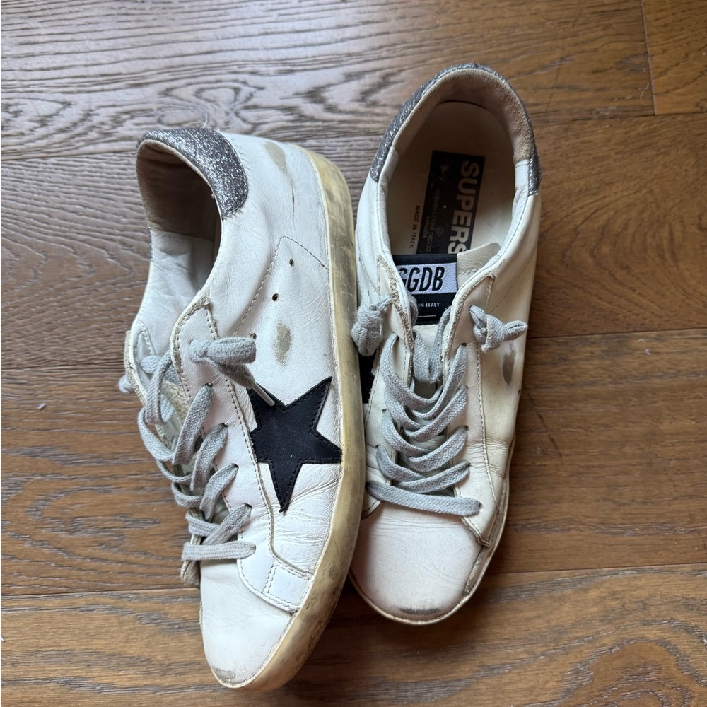 Golden Goose White Sneakers with Glitter Detail